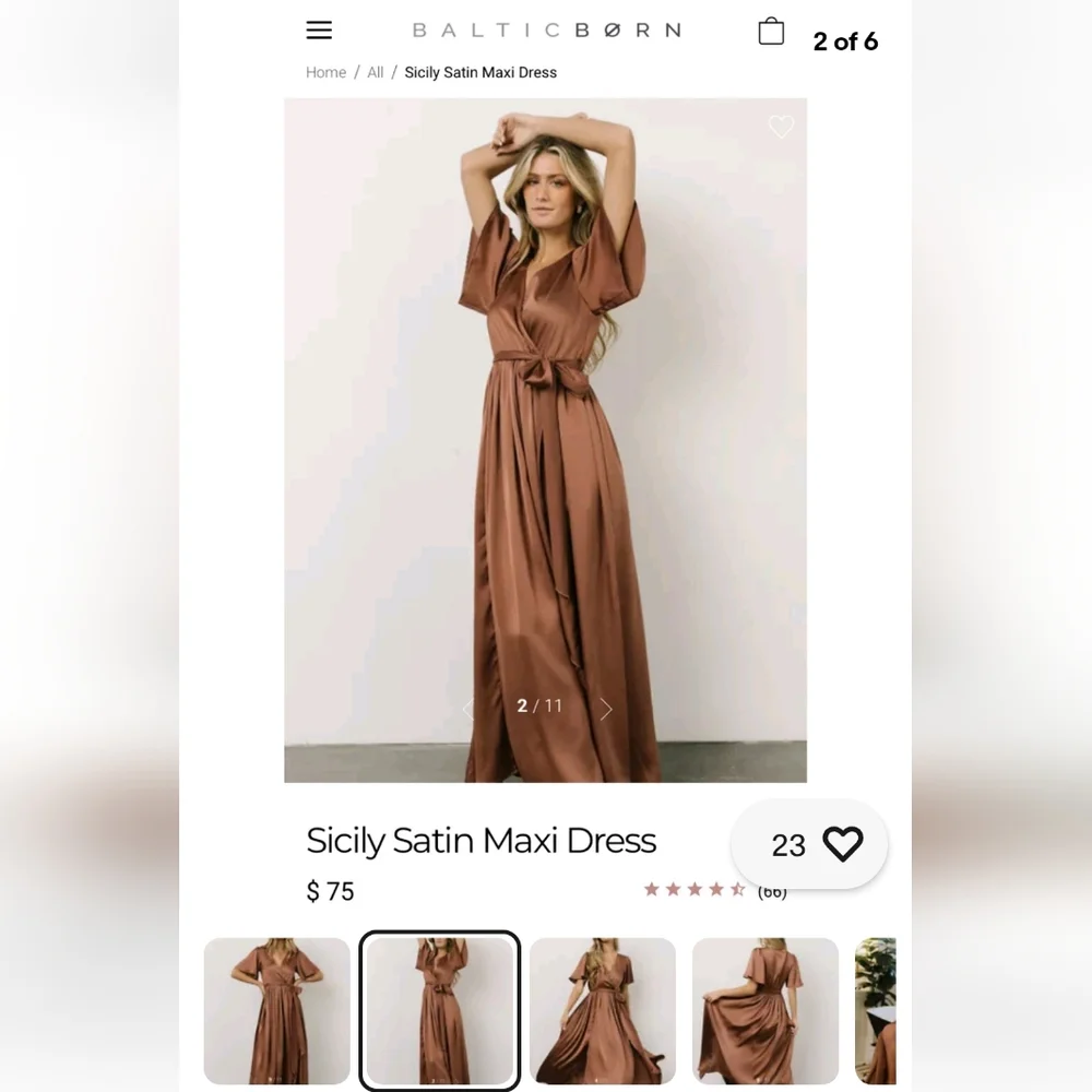 Baltic Born Sicily Satin Double Slit Maxi Dress in Rosy Brown NWOT - Picture 2 of 13